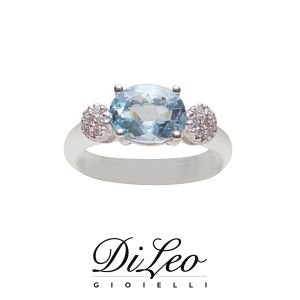 DI LEO Anello con diamanti ct compl. 0,06 e Acquamarina 0,46 Ct compl.oro bianco 18 KT Daydream82/01