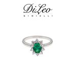 DI LEO Anello margherita con diamanti ct compl. 0,15 oro bianco 18 KT e smeraldo Daydream45/03